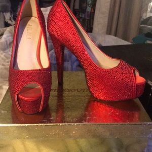 Red crystal peep toe pumps size 9